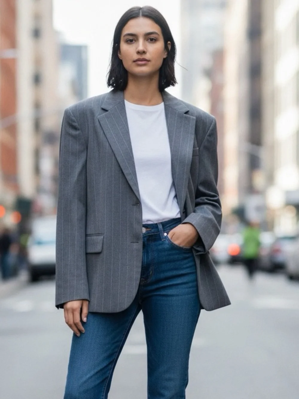 NWT ZARA Grey Pinstripe Oversized Blazer Jacket Size USA 42 EUR 52 Quiet Luxury